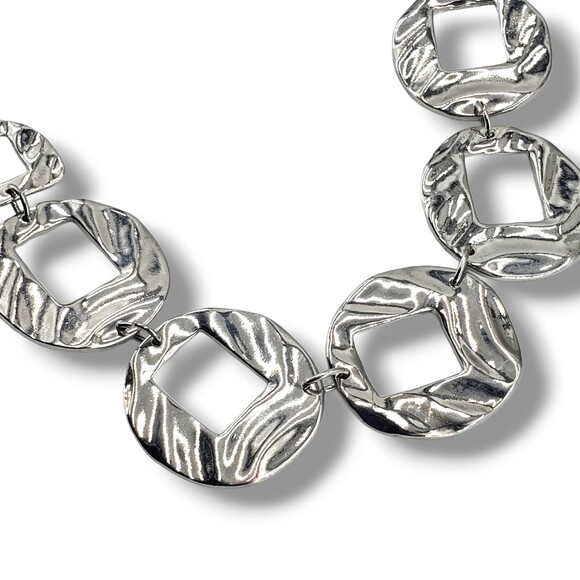 Chico's Large Silver Tone Link Necklace Abstract Geometric Brutalist Adjustable - Picture 3 of 8